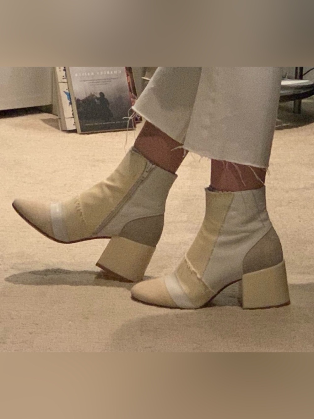 MM6 Maison Margiela Cream & White Mixed-Material Ankle Boots - Picture 2 of 7